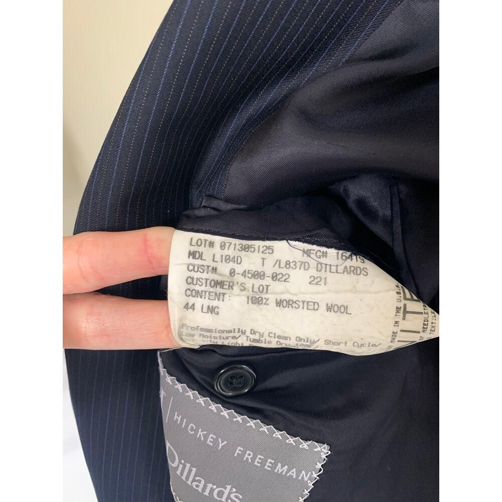 Hickey Freeman x Loro Piana 100% Worsted Wool Navy Pinstripe 2-Piece Suit 44L - Picture 3 of 16